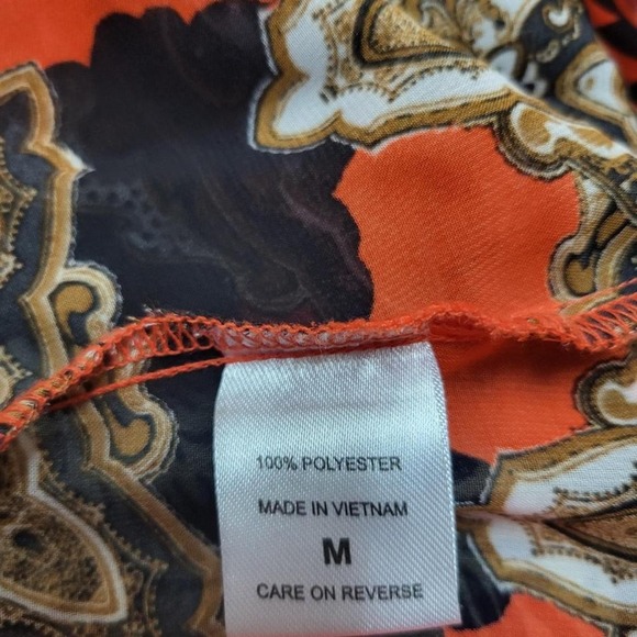New York & Company Women's Vibrant Orange symmetrical pattern Print Size M - Picture 8 of 8